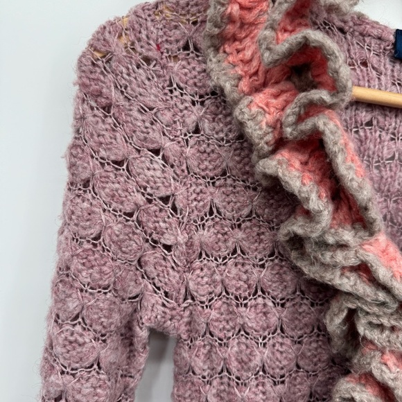 Faconnable Women’s XS Y2K Wool Blend Knit Whimsy Ruffle Open Fairycore Cardigan - Picture 4 of 9